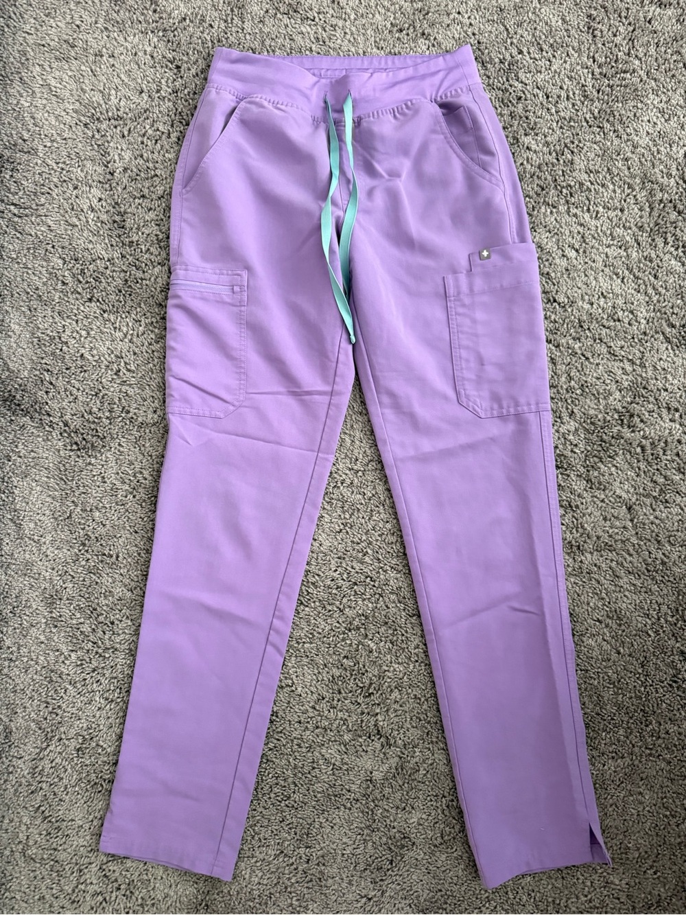 Figs Lavender Cargo Jogger Pants with Mint Drawstring